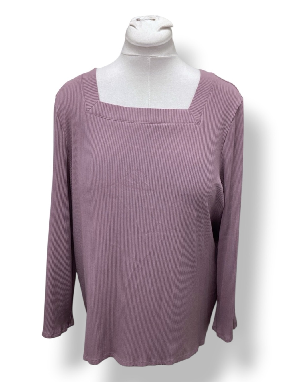 Chico’s Women’s Long Sleeve Square Neck Ribbed Knit Top Lavender XL